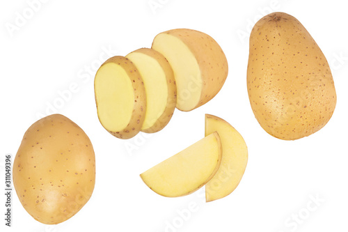Young potato isolated on white background. Harvest new. Top view. Flat lay, Set or collection