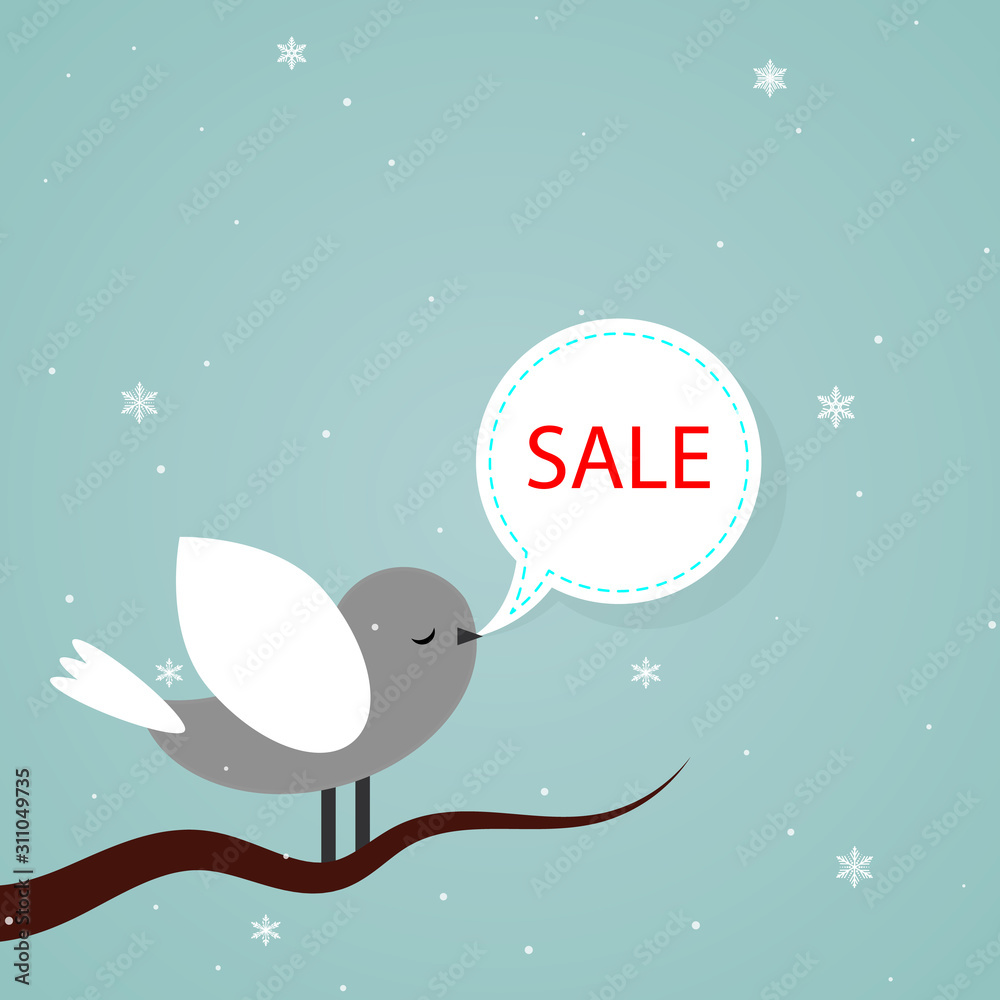 Bird on a branch with a dialog box, vector art illustration. Bird on a branch with a dialog box, vector art illustration.