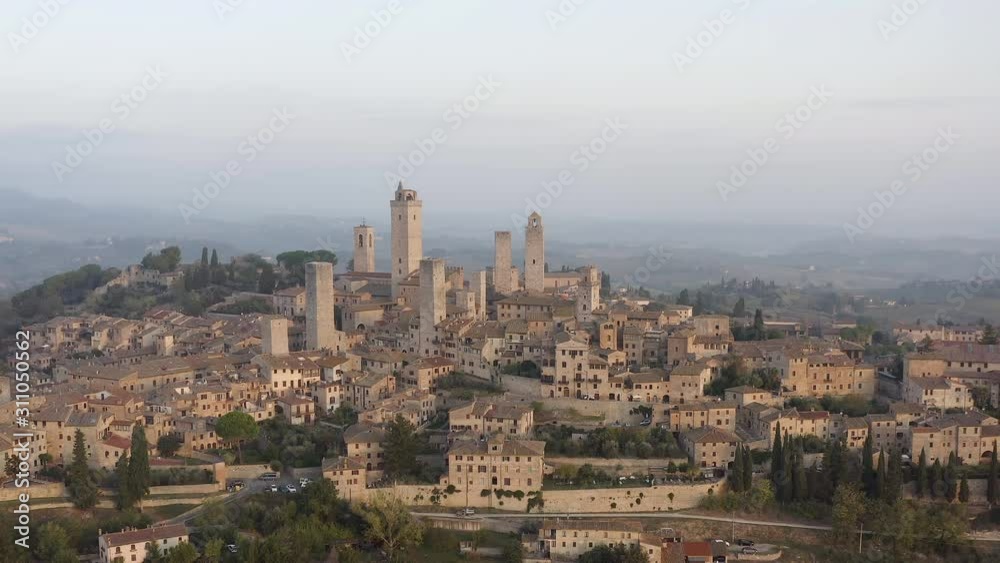 Aerial view of San Gimignano and its medieval old town with the famous towers Aerial view of San Gimignano and its medieval old town with the famous towers