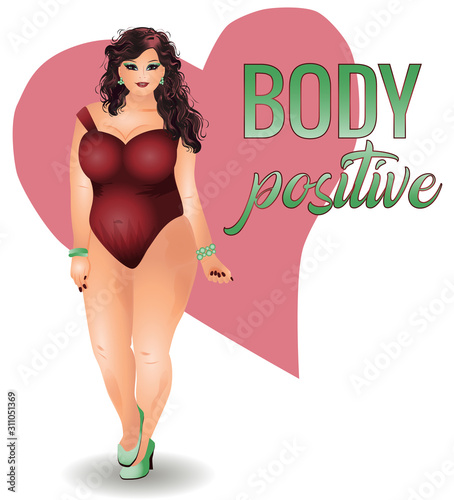 Body positive plus size attractive woman, vector illustration