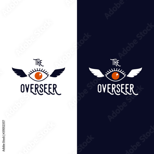 magic vintage logo design sign illustration symbol vector icon badge graphic wings eye overseer occultism company business branding asset element letter type wings