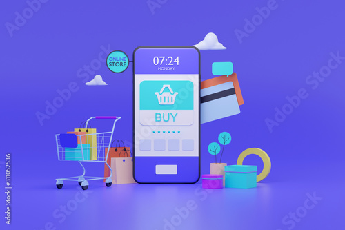 Shopping on-line. Online store on website or mobile application. 3d rendering background. digital marketing shop