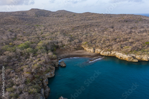 Aerial view over Black Sand beach on the western side of Curaçao/Caribbean /Dutch Antilles
