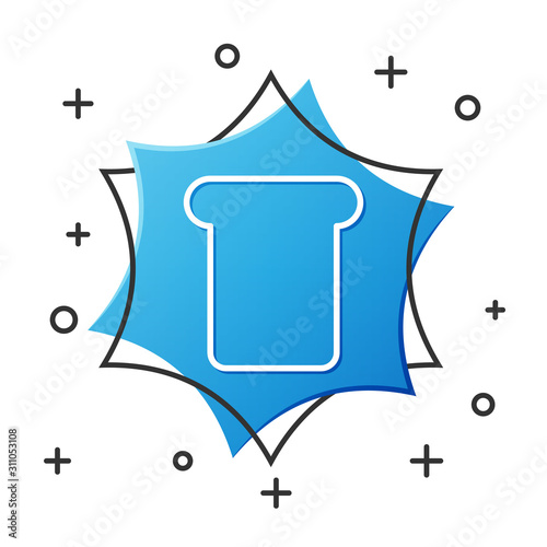 White line Bread toast for sandwich piece of roasted crouton icon isolated on white background. Lunch, dinner, breakfast snack. Blue hexagon button. Vector Illustration