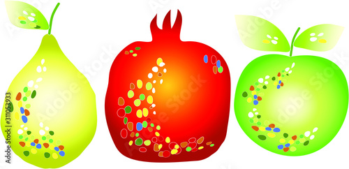 set fruit pear garnet apple