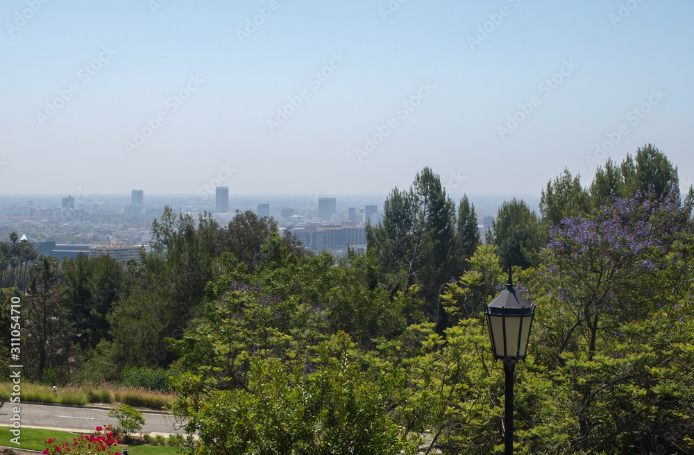View of Los Angeles from the top of Beverly Hills on a sunny day