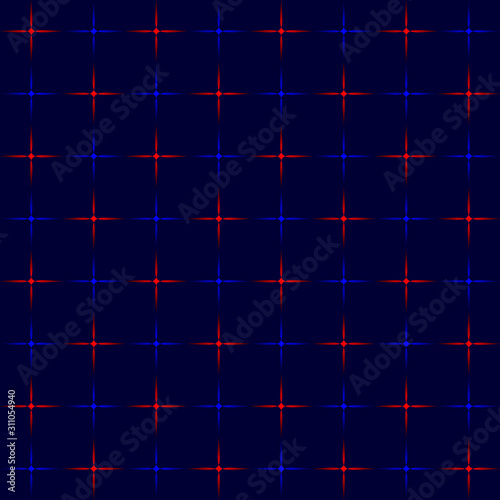 Glowing blue and red stars on dark blue background.