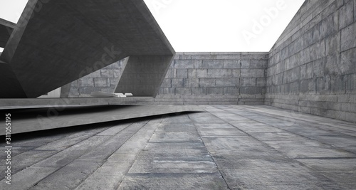 Fototapeta Naklejka Na Ścianę i Meble -  Abstract architectural concrete interior of a minimalist house with swimming pool. 3D illustration and rendering.