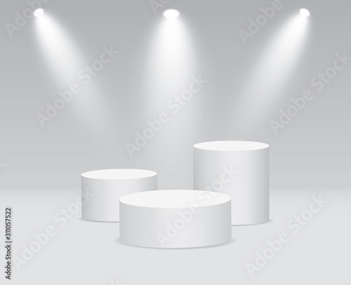 Wallpaper Mural White 3d round podium with light and lamp