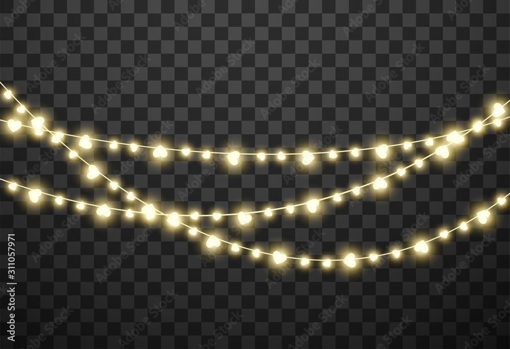 Valentine's lights isolated on transparent background, vector illustration
