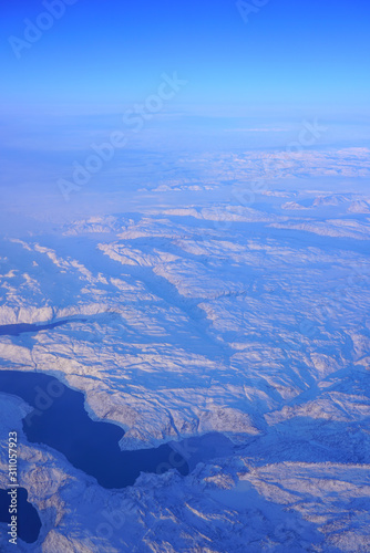 Aerial view of Greenland covered with ice and snow