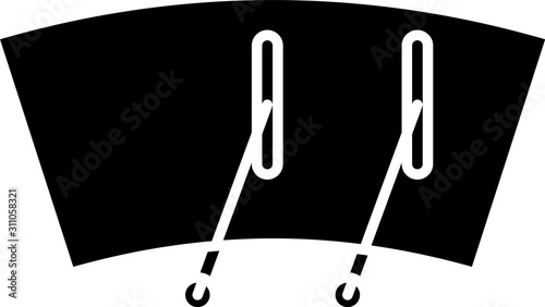 Black Windscreen wiper icon isolated on white background.  Vector Illustration