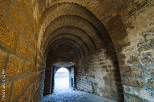 The spiral arches inside the ancient Portuguese built Diu Fort in the island of Diu in India.