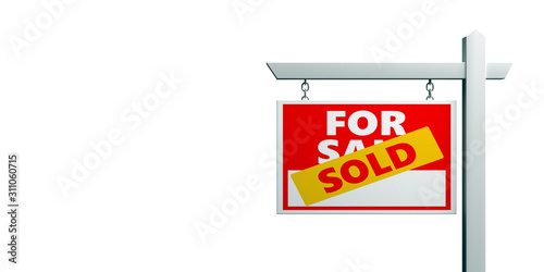 Konstfotografi Sold for sale sign isolated against white background, Real estate concept, copy space
