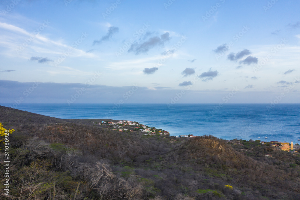 Aerial view over coast of Curaçao / Caribbean Sea around Westpunt Aerial view over coast of Curaçao / Caribbean Sea around Westpunt