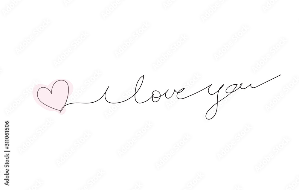 I Love You a continuous line with pink heart.