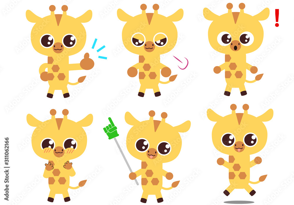 キリンの表情と仕草イラストセット キリンの表情と仕草イラストセット