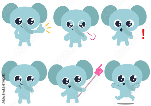 ゾウの表情と仕草イラストセット