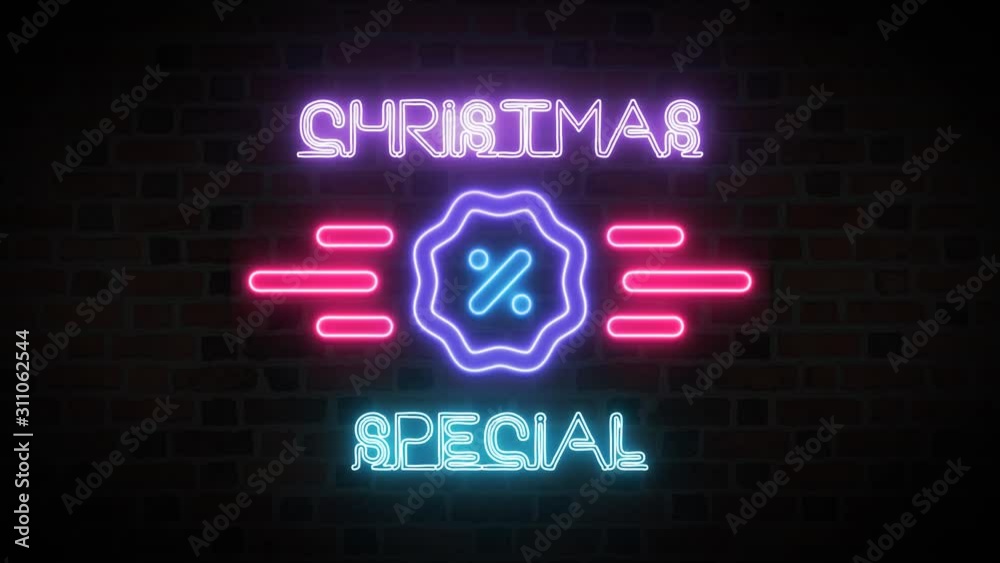 Christmas Special offer neon sign banner background for promo video. concept of sale and clearance Christmas Special offer neon sign banner background for promo video. concept of sale and clearance