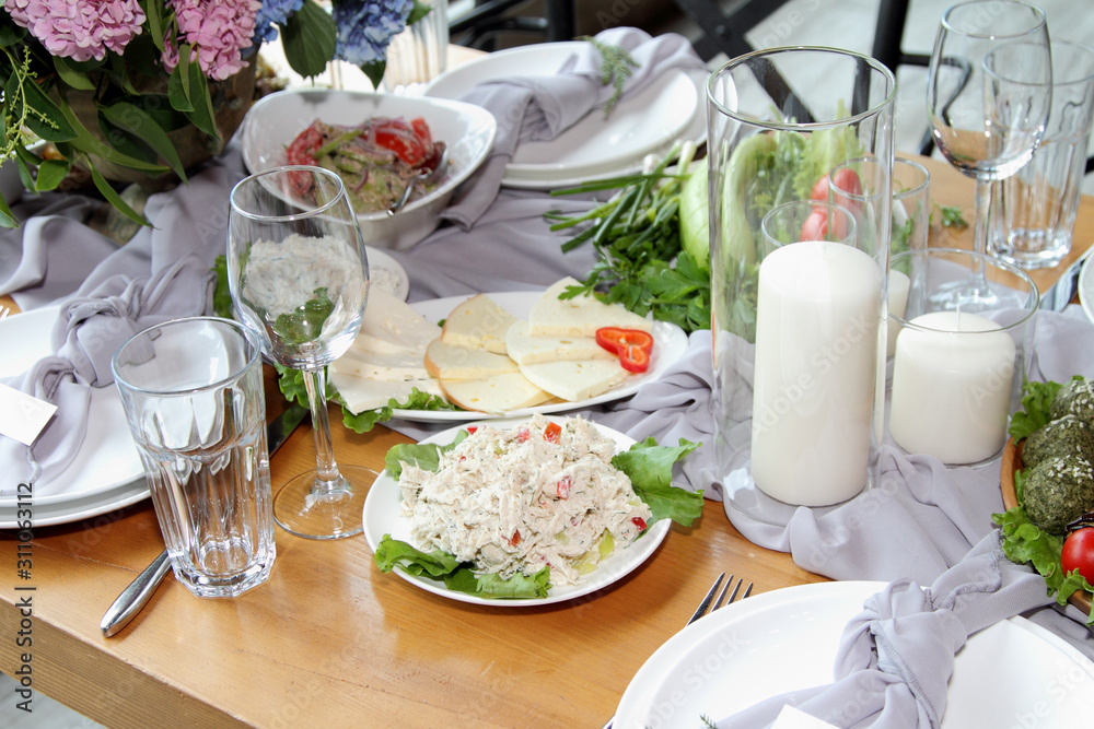 Fototapeta premium Festively set table for a wedding.