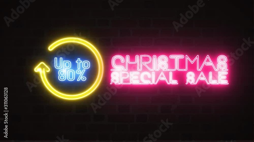 Christmas sale discount neon sign banner background. concept of sale and clearance