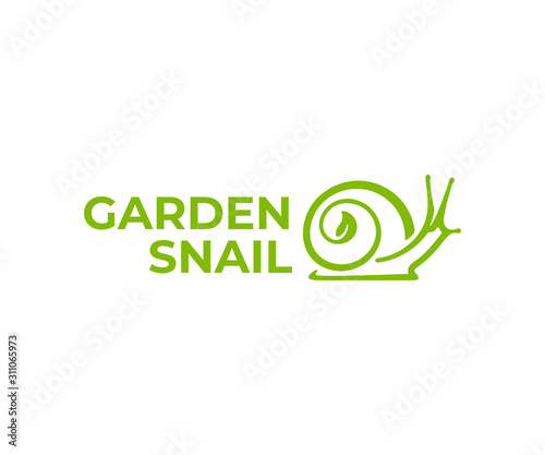 Snail in shell logo design. Garden snail with leaves vector design. Abstract slug logotype
