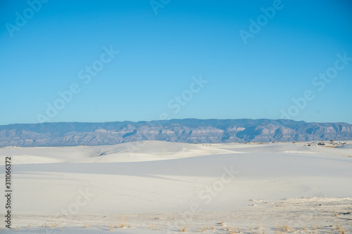 Views from the beutiful dunes of White Sands New Mexico as the sun sets over the desert. 