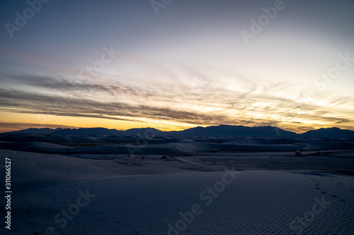 Views from the beutiful dunes of White Sands New Mexico as the sun sets over the desert. 