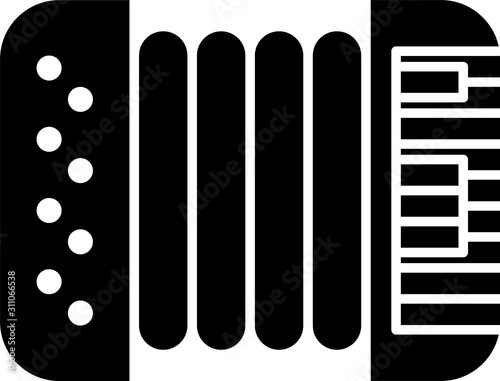 Black Musical instrument accordion icon isolated on white background. Classical bayan, harmonic.  Vector Illustration