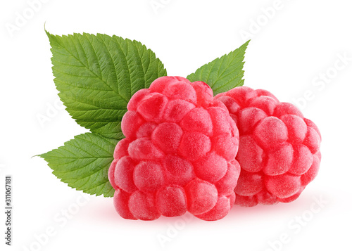 two raspberry isolated on white background.