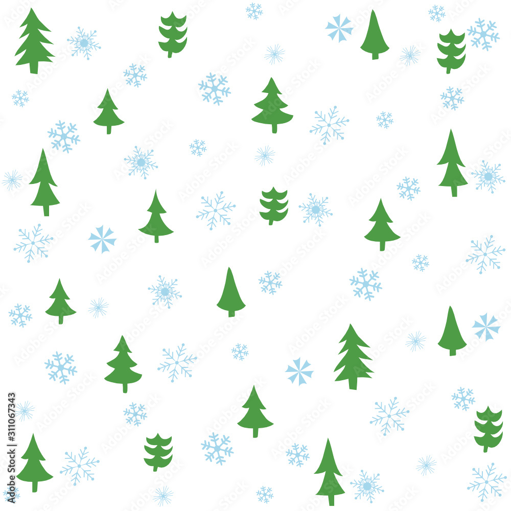 Winter graphic seamless pattern with christmas trees. Hand drawn vector illustration.	