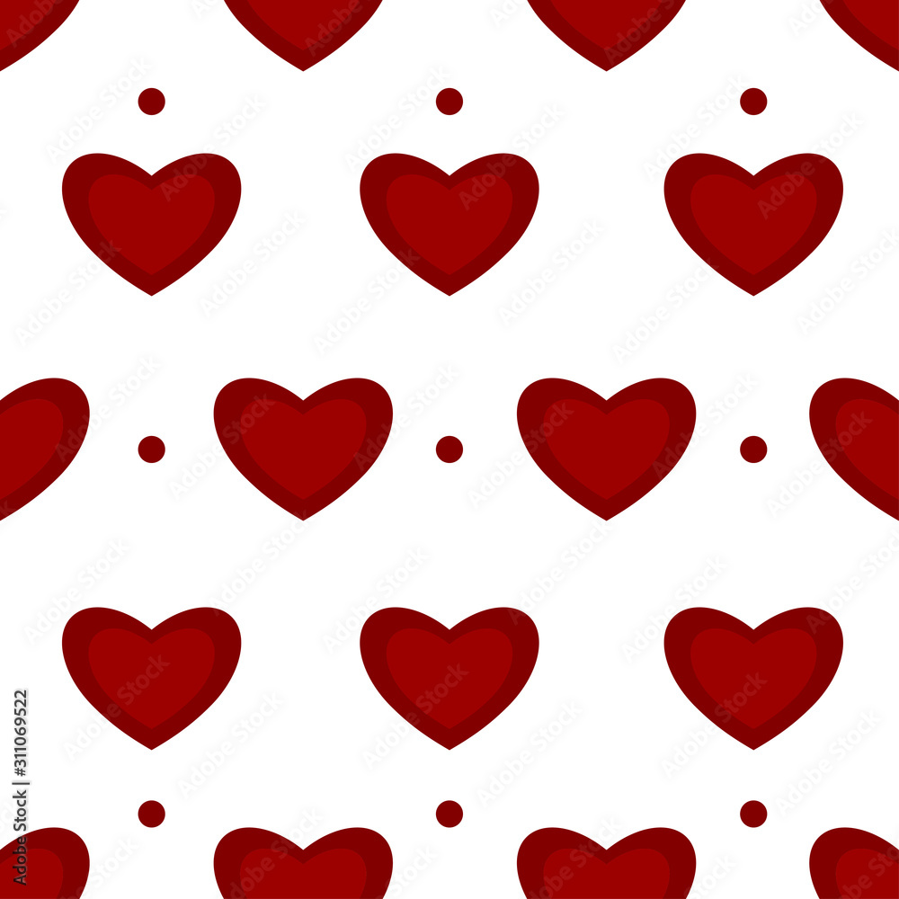 Big red hearts with round shapes on white background. Seamless pattern for valentine day. Suitable for packaging, wallpaper, textile. Big red hearts with round shapes on white background. Seamless pattern for valentine day. Suitable for packaging, wallpaper, textile.