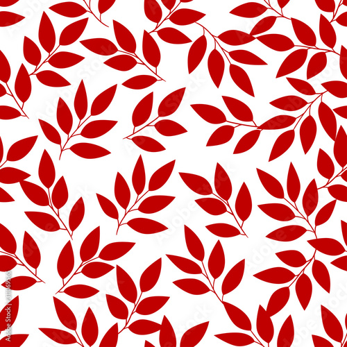 Red branch with leaves on white background. Seamless floral pattern. Suitable for packaging  wallpaper  textile.