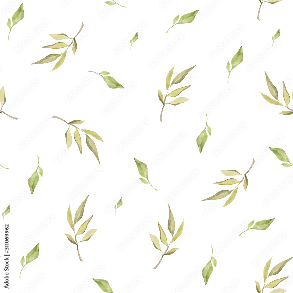 Watercolor seamless pattern of tender hand drawn leaves Watercolor seamless pattern of tender hand drawn leaves