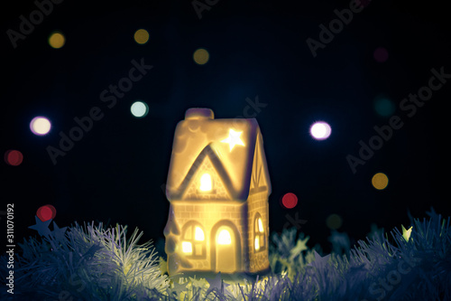 New Year's toy, miniature luminous house, Christmas mood