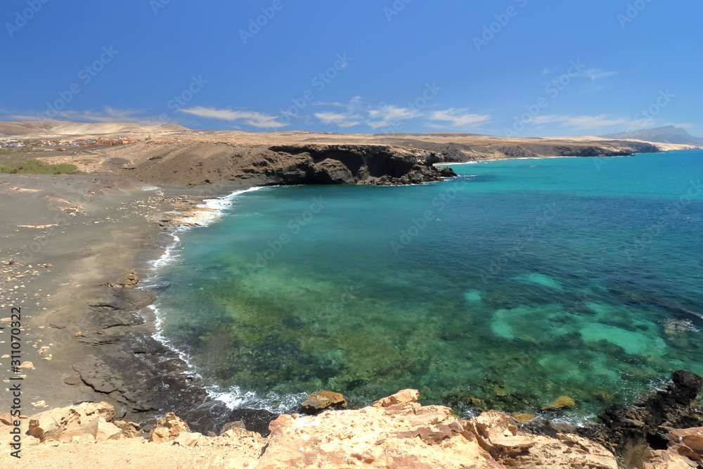 Beautiful panoramic view of rocky ocean coast. La Pared, Fuerteventura, Canary Islands, Spain