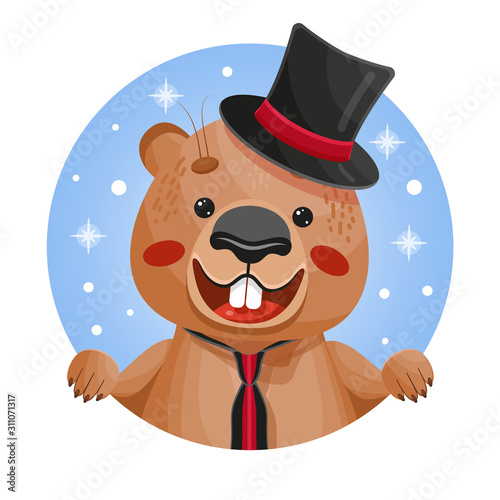 Happy Groundhog Day Avatar. Vector Illustration.