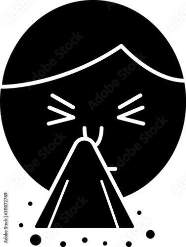 Black Man holding handkerchief or napkin to his runny nose icon isolated on white background. Coryza desease symptoms.  Vector Illustration