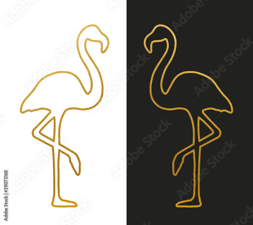 Golden Flamingo Shape Isolated on Background. Golden Line.