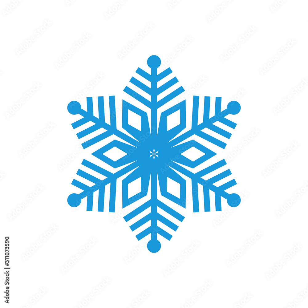 Cute Snowflake Icon vector, Christmas Holiday Winter snowflake Logo Design. Blue Snowflake Vector illustration with white Background.