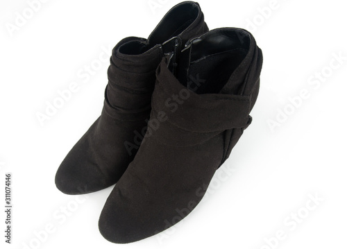 Canvas Print Womens black booties short boots fashion
