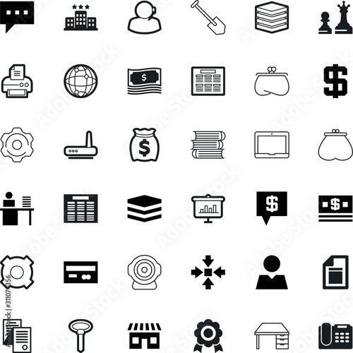 business vector icon set such as: circle, hobby, cam, garden, signature, exterior, banner, arrow, notice, contraction, logo, client, book, pc, speak, social, bubble, map, agreement, front