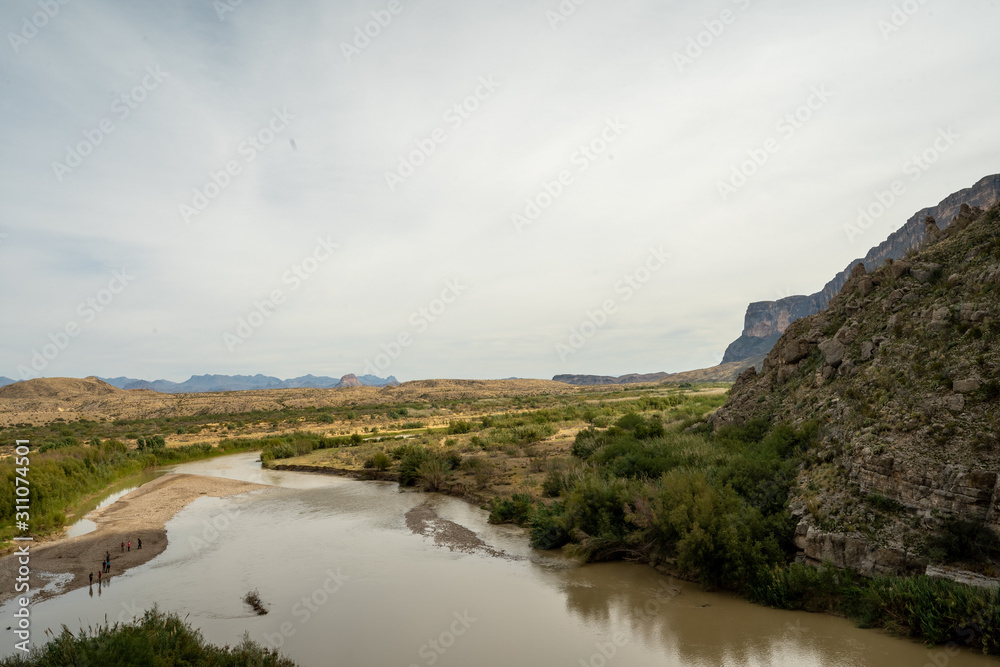 The Rio Grande River cuts a canyon through the plateu that seperates the US and Mexico.
