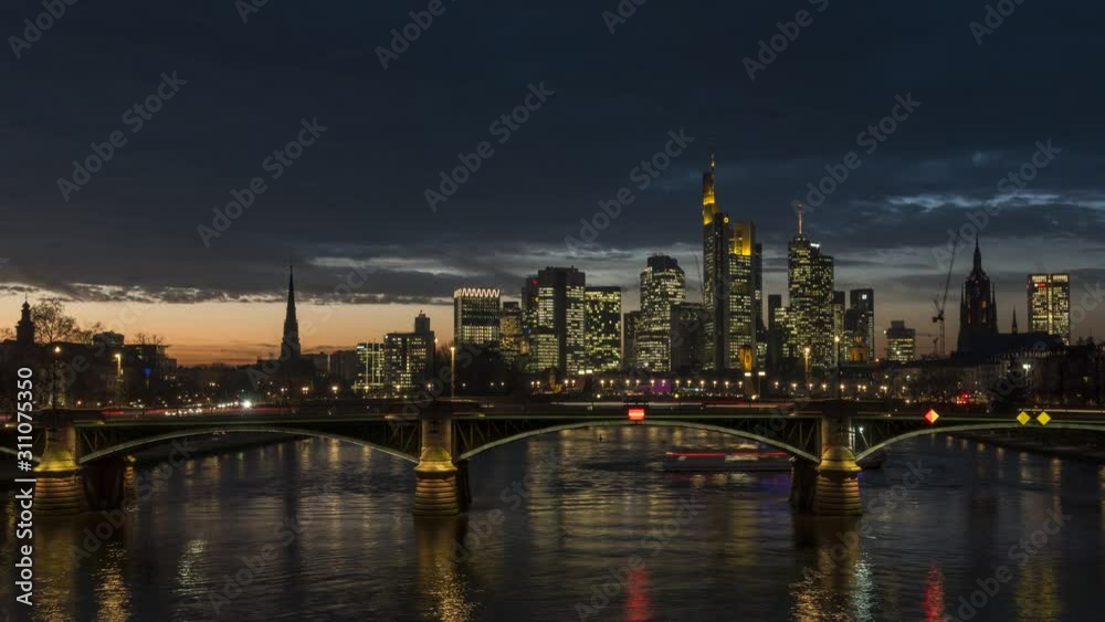 Timelapse - Skyline of Frankfurt at sunset, Hesse, Germany Timelapse - Skyline of Frankfurt at sunset, Hesse, Germany