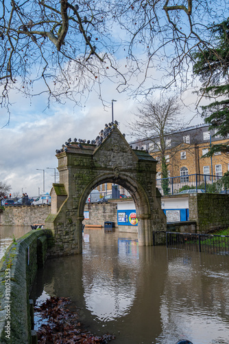 Kent city centre, Archbishop's palace Maidstone during the flood of Medway river