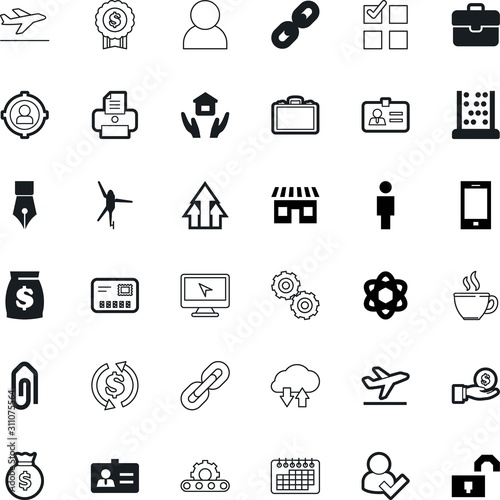 business vector icon set such as: gears, figure, pattern, cafe, e-mail, organizer, belt, telephone, detail, successful, wheel, cloud, rescue, estate, agreement, clip, treasure, date, ink, power