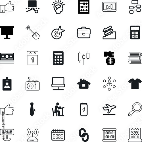 business vector icon set such as: loan, film, air, connect, name, contact, drink, arrow, table, magnification, formal, transportation, bank, target, stairway, identity, show, career, display, tshirt