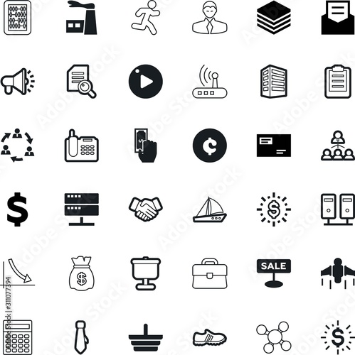 business vector icon set such as: fast, voice, magnifier, male, head, gateway, sheet, tag, industrial, correspondence, deal, employee, clothes, portfolio, power, stack, water, medium, leisure