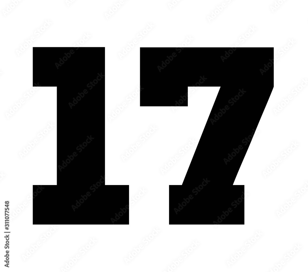 17,Classic Vintage Sport Jersey Number, Uniform numbers in black as fat  fonts, number. For American football, baseball or basketball and ice  Hockey. Stock Illustration | Adobe Stock