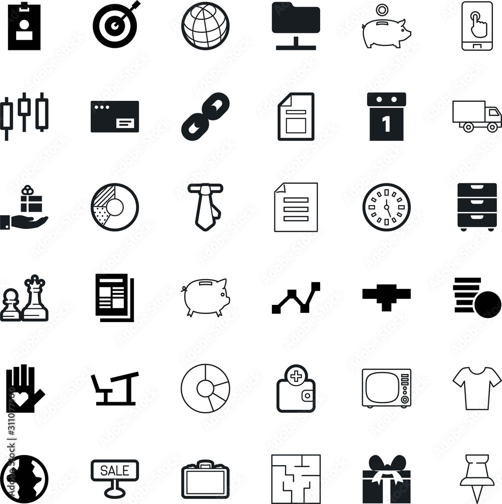 Fototapeta premium business vector icon set such as: video, alarm, paperwork, management, electronic, ball, friendship, sitting, id, antenna, chain, access, thumb, seated, gold, hobby, exchange, timer, maze, date